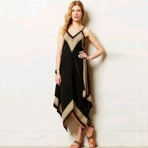 Anthropologie Vanessa Virginia Estrella Silk Boho Asymmetrical Dress Black SzS-M